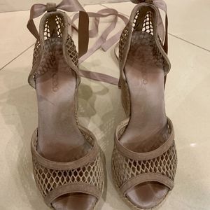 Jimmy Choo Suede/Mesh Espadrille Wedge Sandals 7